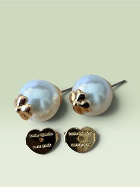 Kate Spade Pearl Stud Earrings with Gold Flower Caps